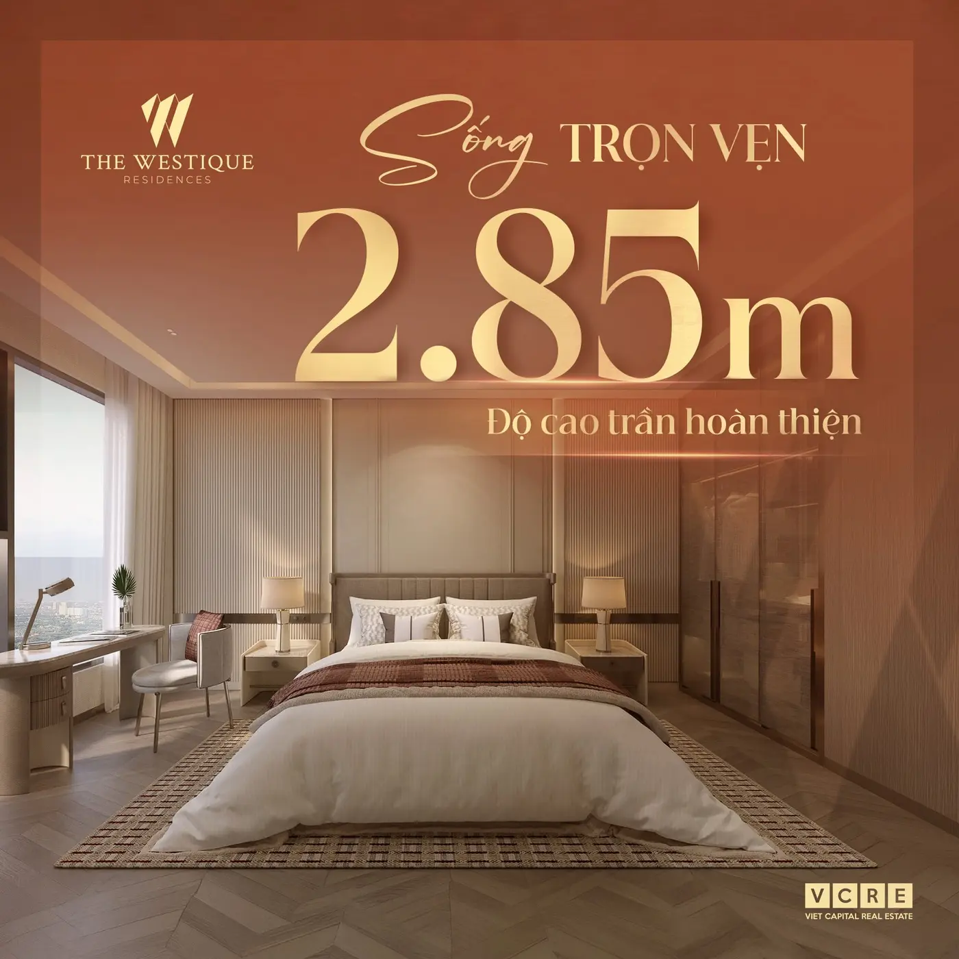 Độ cao trần hoàn thiện 2,85 mét tại The Westique