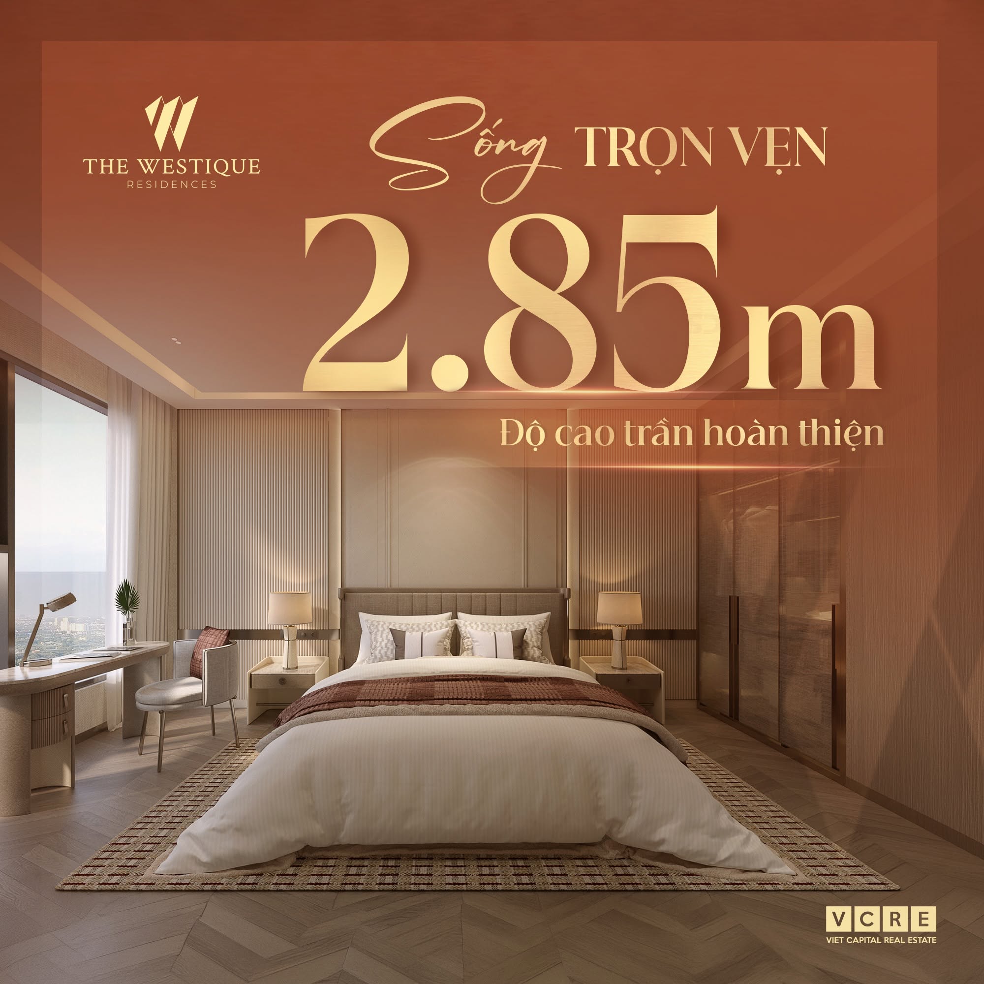 Độ cao trần hoàn thiện 2,85m The Westique